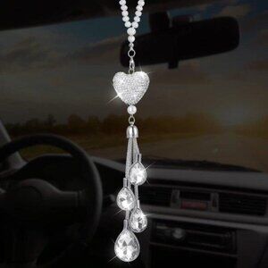 Heart Diamond Car Hanging Bling Pendant, Crystal Rear View Mirror Charms, Interi